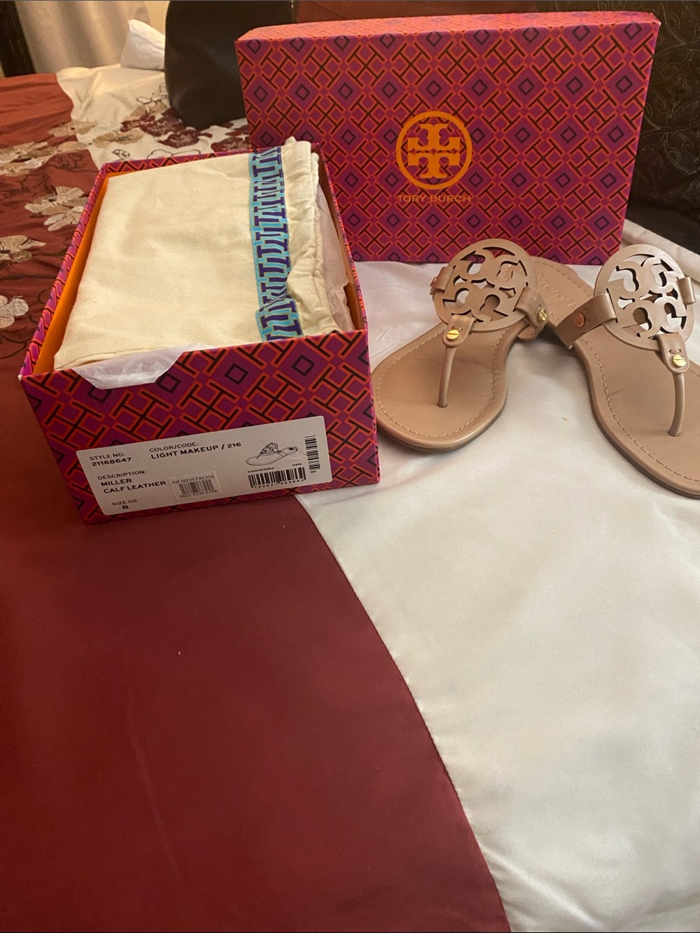 Tory Burch Neutral Beige Miller Thong Sandals with Logo Medallion